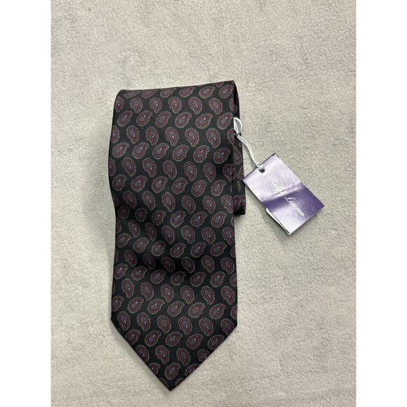 Ralph Lauren Purple Label Tie Mens Silk Black Paisley Made in Italy Handcrafted